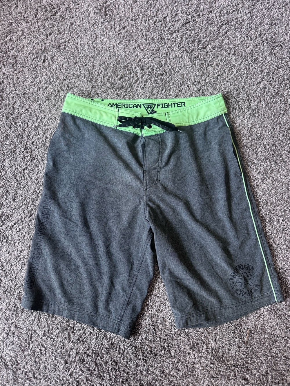 American Fighter Gray Board Shorts with Lime Waistband